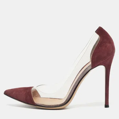 Pre-owned Gianvito Rossi Burgundy Suede And Pvc Plexi Pumps Size 39