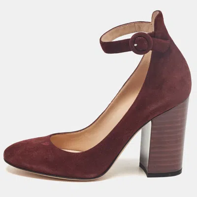 Pre-owned Gianvito Rossi Burgundy Suede Mary Jane Pumps 38.5
