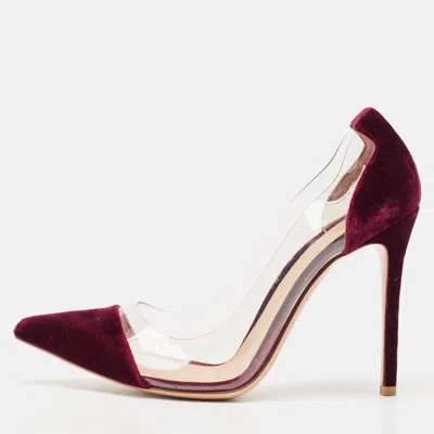 Pre-owned Gianvito Rossi Burgundy Velvet And Pvc Plexi Pumps Size 40
