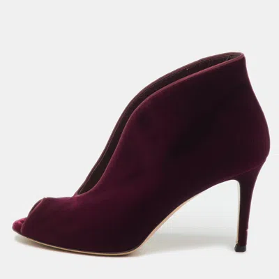 Gianvito Rossi Burgundy Velvet Vamp Platform Booties In Purple
