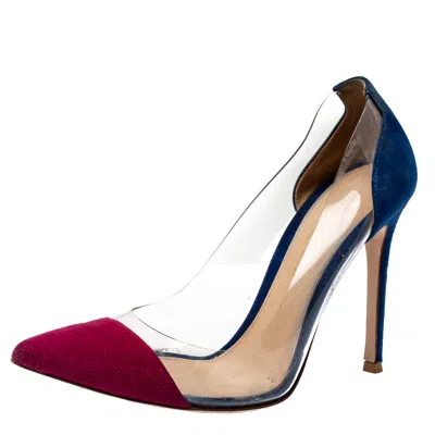 Gianvito Rossi Burgundy/blue Suede And Pvc Plexi Pumps In Multi