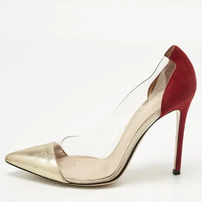 Pre-owned Gianvito Rossi Burgundy/gold Pvc And Leather Plexi Pumps Size 39 In Red