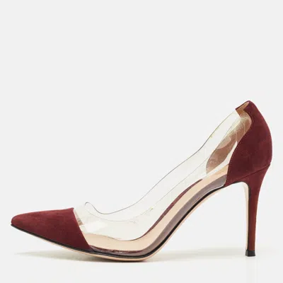 Pre-owned Gianvito Rossi Burgundy/transparent Suede And Pvc Plexi Pumps Size 41
