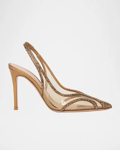 Gianvito Rossi Burma Embellished Plexi Slingback Pumps In Brown