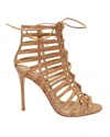 Gianvito Rossi Caged Lace-up Sandals In Nude Patent Leather In Brown