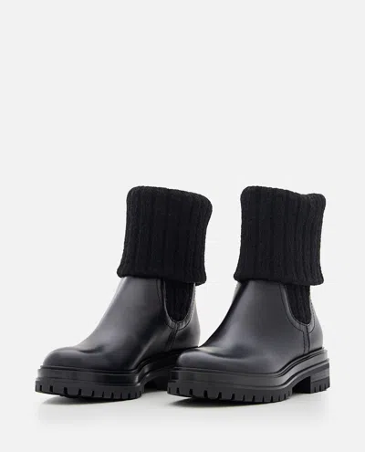 GIANVITO ROSSI CALF AND KNIT ANKLE BOOTS