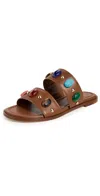 Gianvito Rossi Leather Sandals Adorned Multicolor Stones In Brown