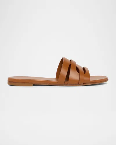 Gianvito Rossi Calfskin Leather Flat Slide Sandals In Brown