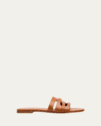 Gianvito Rossi Calfskin Leather Flat Slide Sandals In Brown