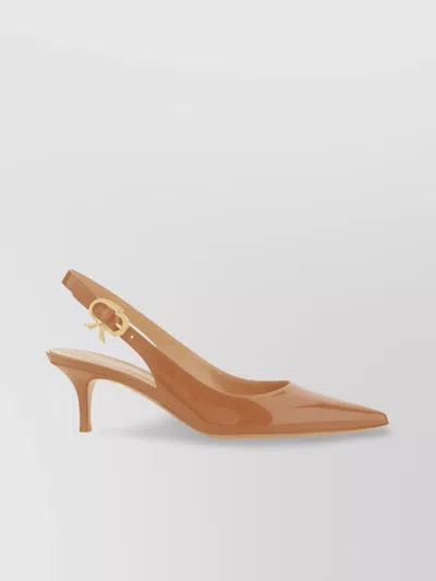 Gianvito Rossi Calfskin Pointed Toe Kitten Heel Pumps In Brown