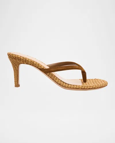 Gianvito Rossi Calypso 70 Suede & Raffia Thong Sandals In Brown