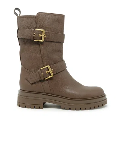 Gianvito Rossi Camel Leather Boots In Animal Print