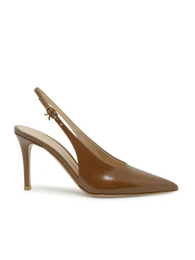 Gianvito Rossi Camel Leather Slingback In Brown