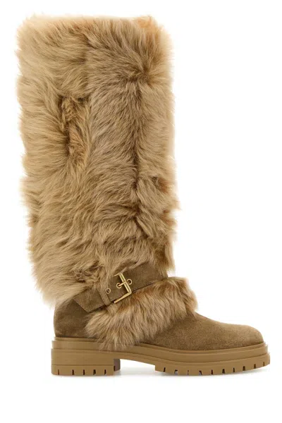 Gianvito Rossi Camel Suede And Fur Maverick Boots In Brown