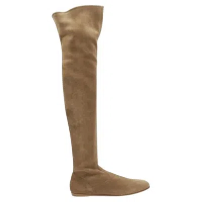 Pre-owned Gianvito Rossi Camoscio Brown Suede Flat Thigh High Boots Eu37