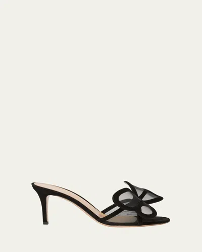Gianvito Rossi Camoscio Mesh And Leather Butterfly Sandals In Nero