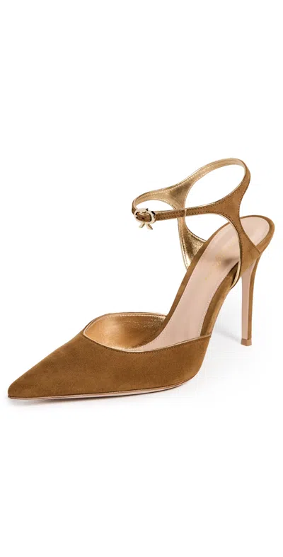 Gianvito Rossi Camoscio Nappa Silk Heels Dorado/mekong