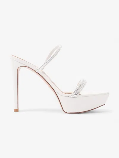 Gianvito Rossi Camoscio Crystal Platform Mule Sandals In White