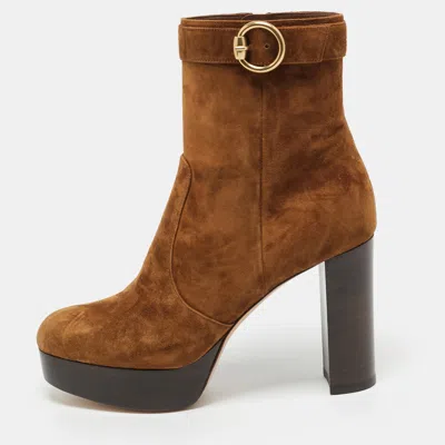 Pre-owned Gianvito Rossi Camoscio Size 40 Brown Suede Ankle Length Boots