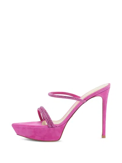 Pre-owned Gianvito Rossi Cannes Crystal-embellished Suede Sandals In Pink