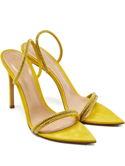 Pre-owned Gianvito Rossi Cannes Embellished Strappy Sandals In Yellow