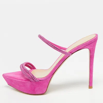 Pre-owned Gianvito Rossi Cannes Size 39 Brush Pink Suede Platform Sandals