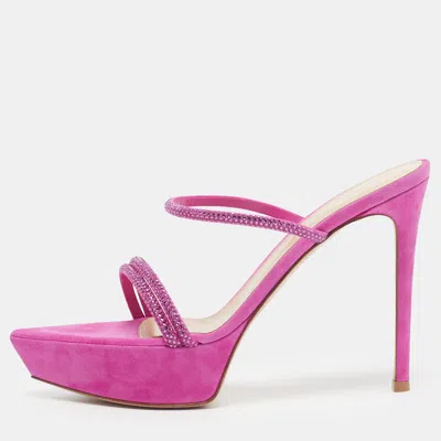Pre-owned Gianvito Rossi Cannes Size 39 Fuchsia Suede Platform Sandals In Pink