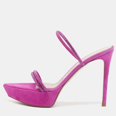 Pre-owned Gianvito Rossi Cannes Size 40 Fuchsia Suede Platform Sandals In Pink