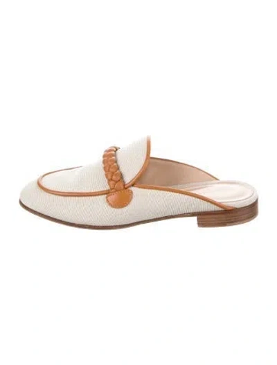 Pre-owned Gianvito Rossi Canvas Braided Accents Mules In White
