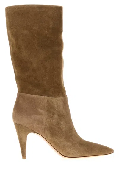 Gianvito Rossi Pointed Toe Suede Finish Ankle Boots In Brown