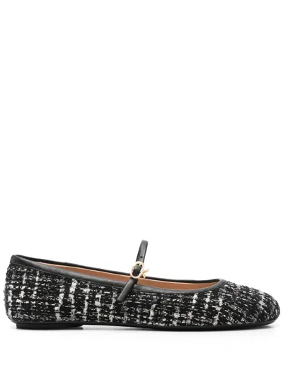 Gianvito Rossi Carla Metallic Tweed Mary Jane Flats In Black