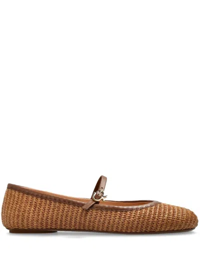 Gianvito Rossi Carla Raffia Ballet Flats In Brown