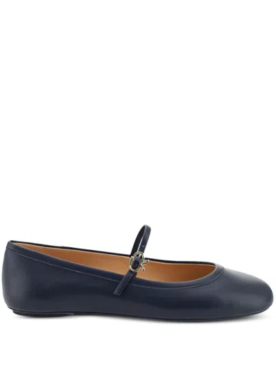 Gianvito Rossi Round Toe Buckle Strap Ballerina Shoes In Black