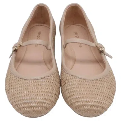 Pre-owned Gianvito Rossi Carla Ballet Flats In Beige Raffia In Brown