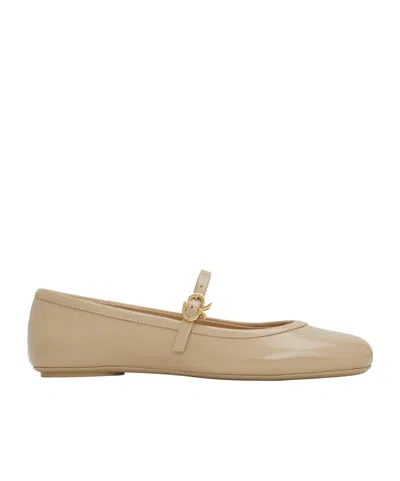 Gianvito Rossi Beige Leather Ballerinas With Buckle Strap In Neutral