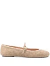 Gianvito Rossi Carla Leather-trimmed Raffia Mary Jane Ballet Flats In Neutrals