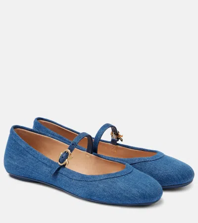 GIANVITO ROSSI CARLA DENIM MARY JANE FLATS