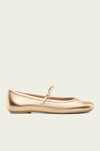 GIANVITO ROSSI CARLA LEATHER BALLERINA FLATS IN GOLD