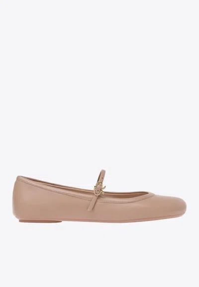 Gianvito Rossi Carla Leather Ballerina Shoes In Pink