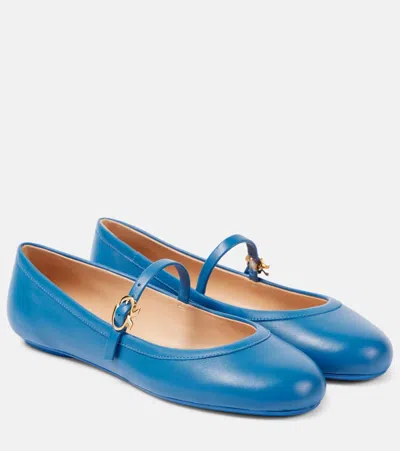 Gianvito Rossi Carla Leather Mary Jane Flats In Blue