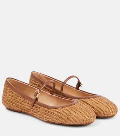 GIANVITO ROSSI CARLA RAFFIA AND LEATHER BALLET FLATS