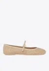 Gianvito Rossi Carla Leather-trimmed Raffia Mary Jane Ballet Flats In Beige
