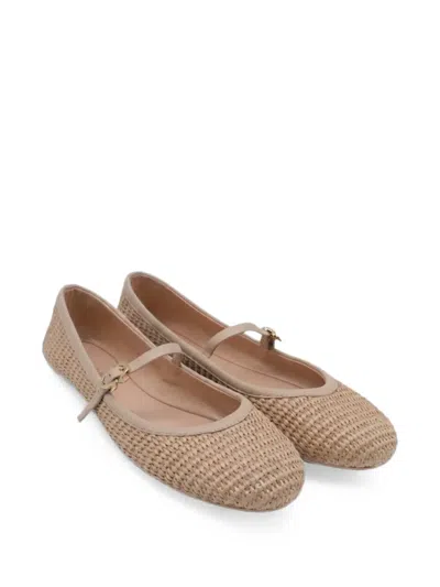 Pre-owned Gianvito Rossi Carla Raffia Ballet Flats In Neutral