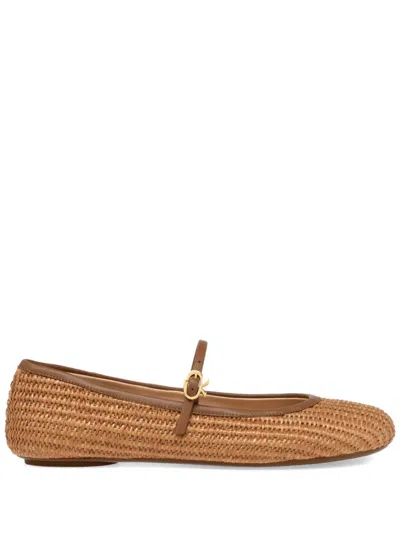 GIANVITO ROSSI GIANVITO ROSSI CARLA RAFIA AND LEATHER BALLET FLATS