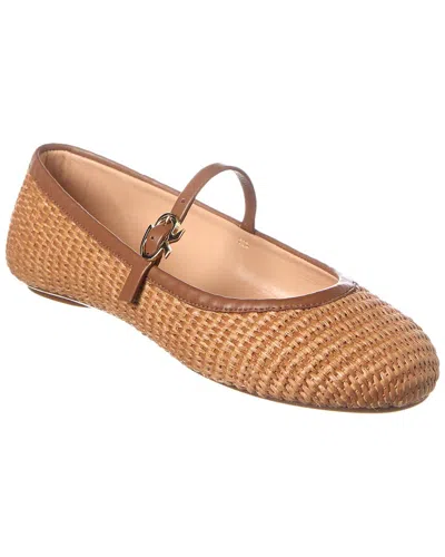 Gianvito Rossi Metal Detail Pointed Toe Woven Texture Ballerina In Brown