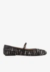 Gianvito Rossi Carla Leather-trimmed Tweed Mary Jane Ballet Flats In Black