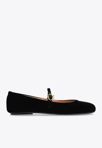 Gianvito Rossi Carla Velvet Mary Jane Ballet Flats In Black