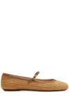 Gianvito Rossi Metal Detail Pointed Toe Woven Texture Ballerina In Beige