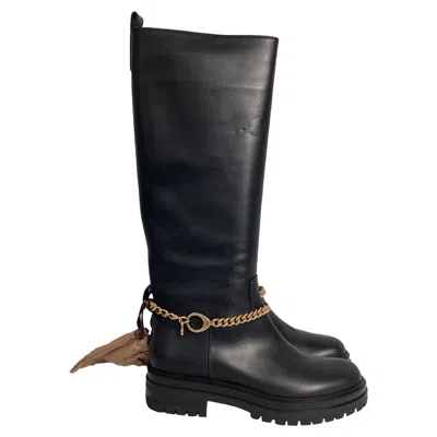 Gianvito Rossi Chain-embellished Knee-high Boots In Black Leather
