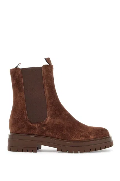 Gianvito Rossi Chester Suede Lug-sole Chelsea Ankle Boots In Brown
